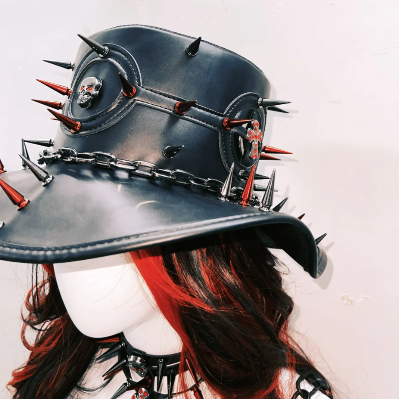 Fierce Spiked Skull Goth Witch Hat with Chains | Ultimate Halloween & Alt-Fashion