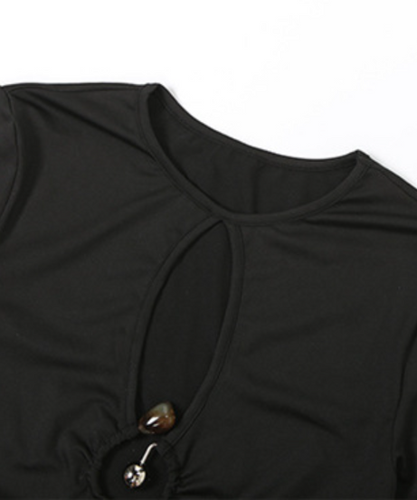 Chic Fall Vibes: Black Ruched Cutout Long Sleeve Top - Trendy & Flattering