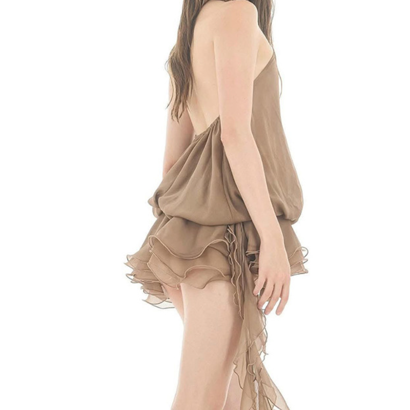 Effortless Chic Ruffle Halter Backless Romper with Dramatic Flow – Your Essential Holiday Getaway & Resort Wear
