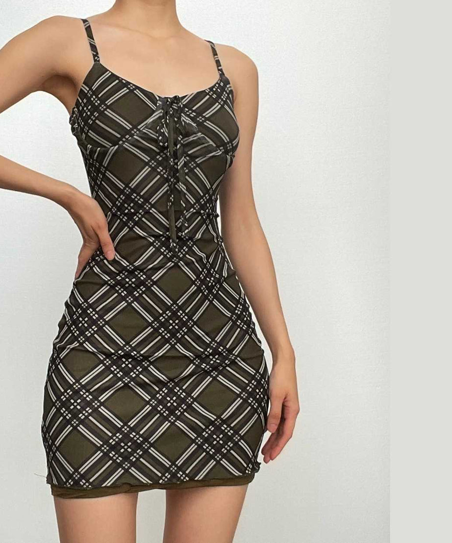 Effortless Autumn Plaid Tie-Front Bodycon Mini Dress | Chic Fall Style