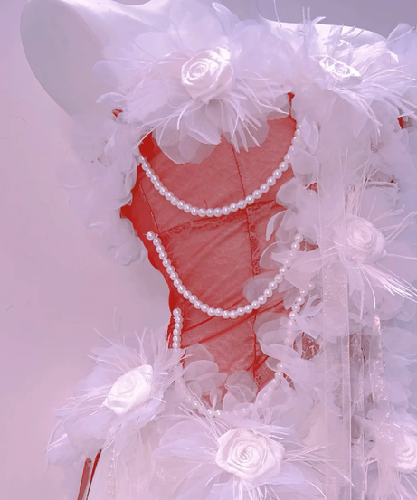 Ethereal Feather & Pearl Illusion Romper Gown - Your Dazzling Holiday & NYE Showstopper!