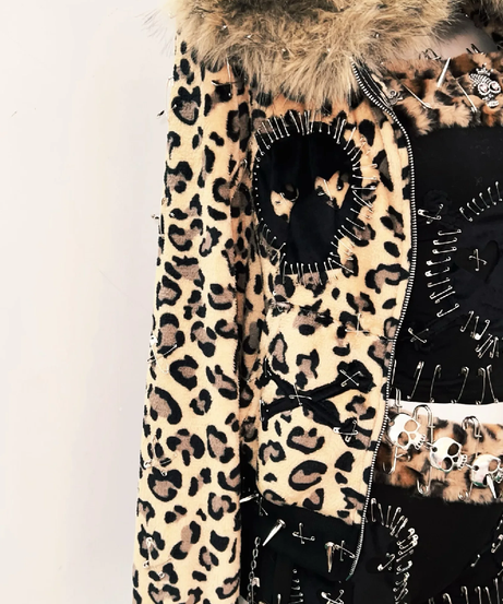 Rebel Heart Leopard & Skull Safety Pin Halter Top & Shorts Set - Ultimate Halloween & Festival Outfit