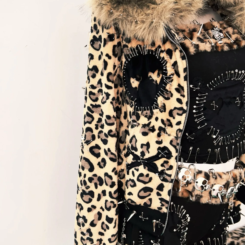 Rebel Heart Leopard & Skull Safety Pin Halter Top & Shorts Set - Ultimate Halloween & Festival Outfit