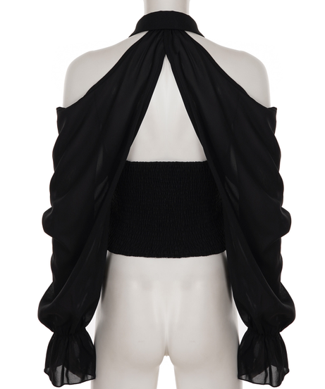 Enchanting Black Cold Shoulder Top | Gothic Keyhole Blouse with Statement Sleeves & Hook Closures - Perfect for Fall & Halloween