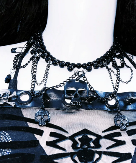 Gothic Skeleton Mesh Off-Shoulder Top | Halloween Party & Fall Edgy Fashion