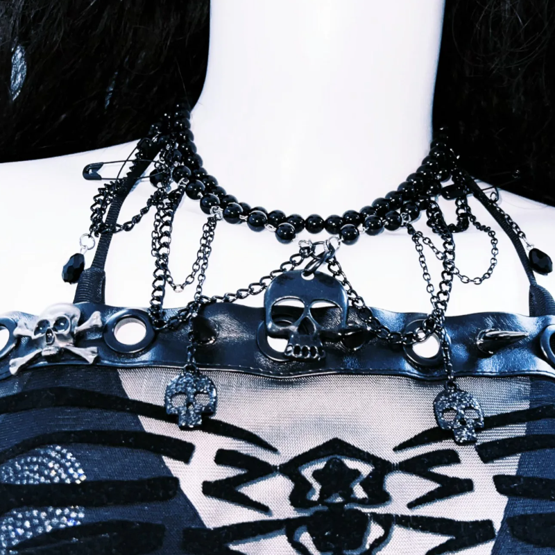 Gothic Skeleton Mesh Off-Shoulder Top | Halloween Party & Fall Edgy Fashion