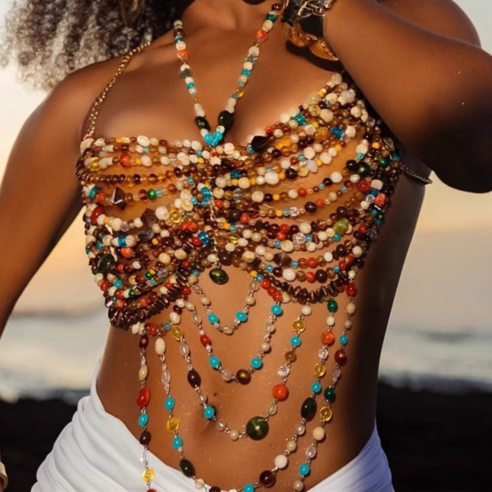 Kaleidoscope Beaded Butterfly Halter Top - Your Ultimate Festival & Resort Wear Statement