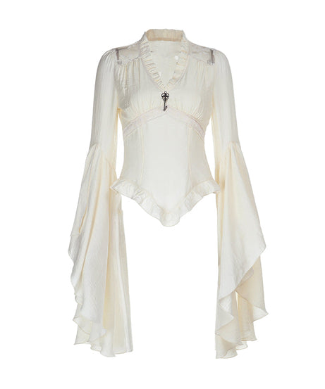 Enchanting Victorian Ruffle Bell Sleeve Blouse - Fall & Halloween Ready