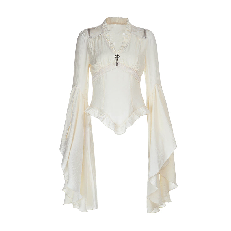 Enchanting Victorian Ruffle Bell Sleeve Blouse - Fall & Halloween Ready