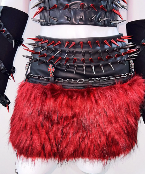 Unleash Your Inner Rebel: Fierce Red & Black Spiked Goth Rave Bustier for Halloween & Festivals