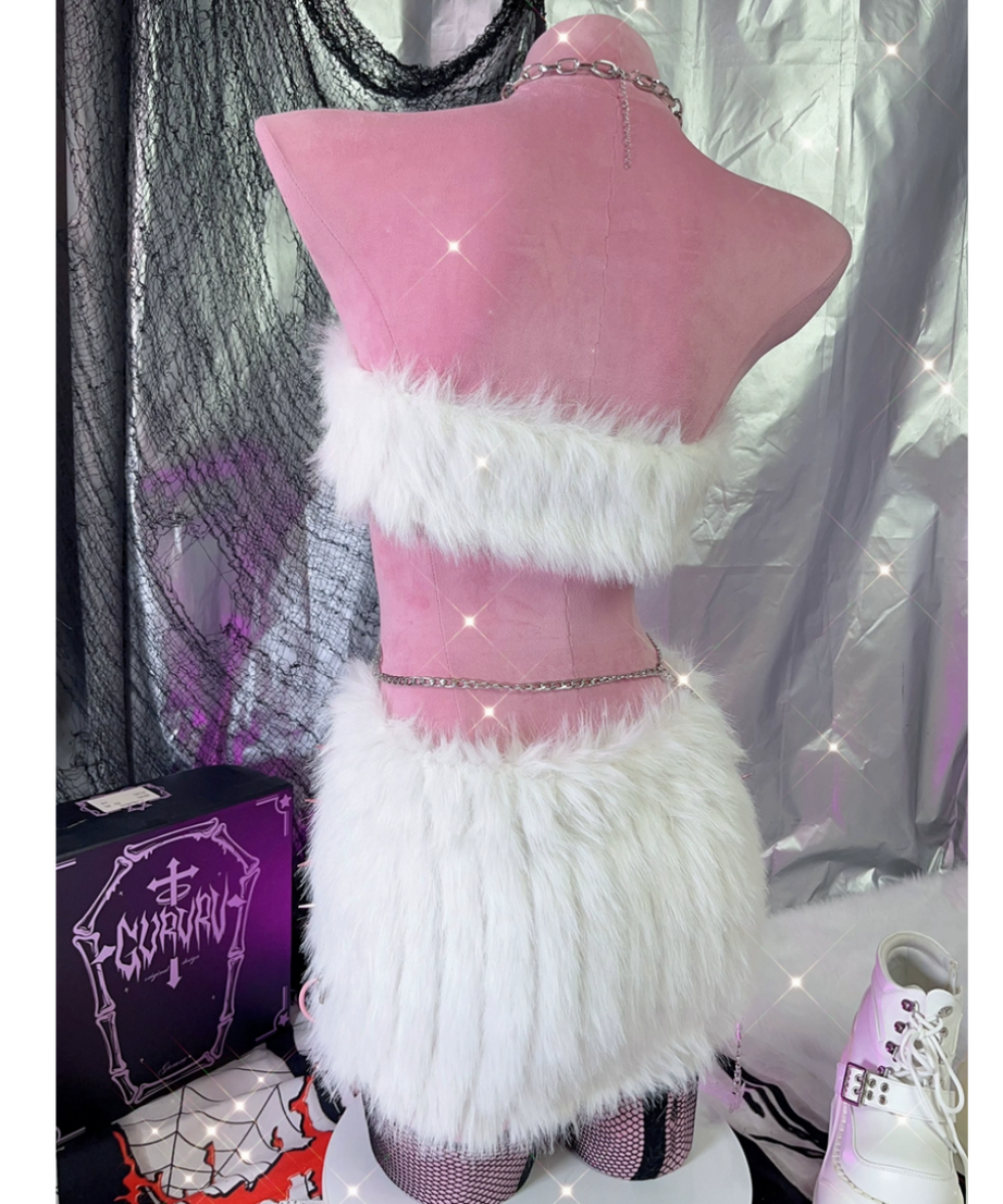 Glamorous Spiked Fluffy O-Ring Mini Skirt Set | Y2K Rave & Halloween Ready