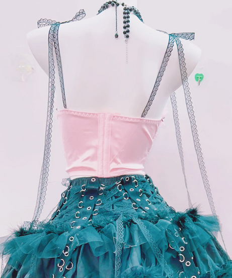 Dark Enchantress Pink & Emerald Gothic Corset Top - Halloween & Fall Glamour