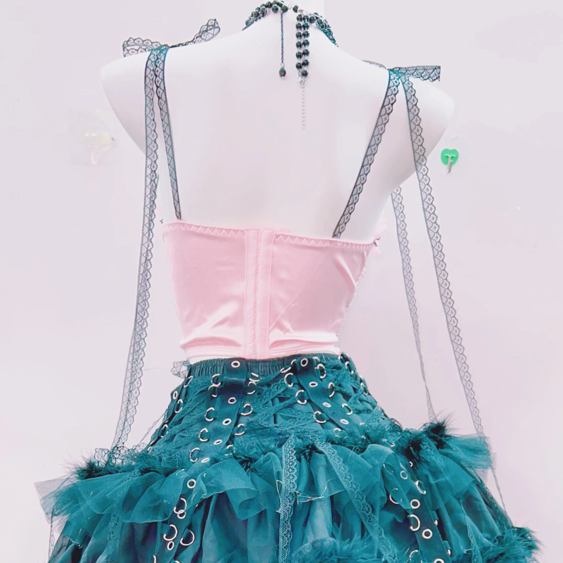 Dark Enchantress Pink & Emerald Gothic Corset Top - Halloween & Fall Glamour