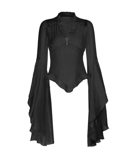 Enchanting Victorian Ruffle Bell Sleeve Blouse - Fall & Halloween Ready