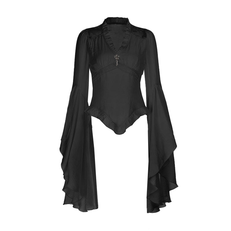 Enchanting Victorian Ruffle Bell Sleeve Blouse - Fall & Halloween Ready