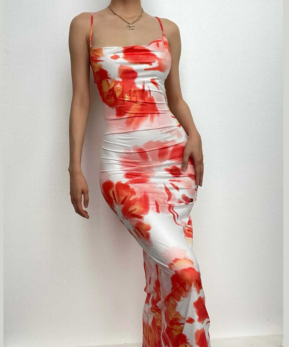Chic Tie-Dye Bodycon Maxi Dress with Cross Back - Fall & Holiday Ready