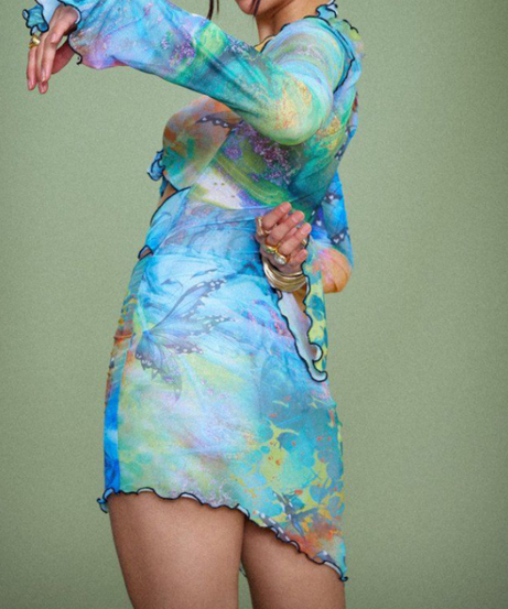 Daring Butterfly Oasis Cut-Out Mini Dress - Long Sleeve Y2K Party & Fall Festival Wear