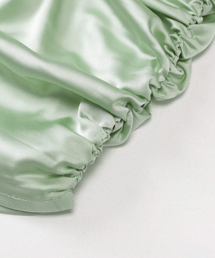 Chic Sage Green Satin Cowl Neck Backless Mini Dress - Ruched for Fall & Holiday Parties