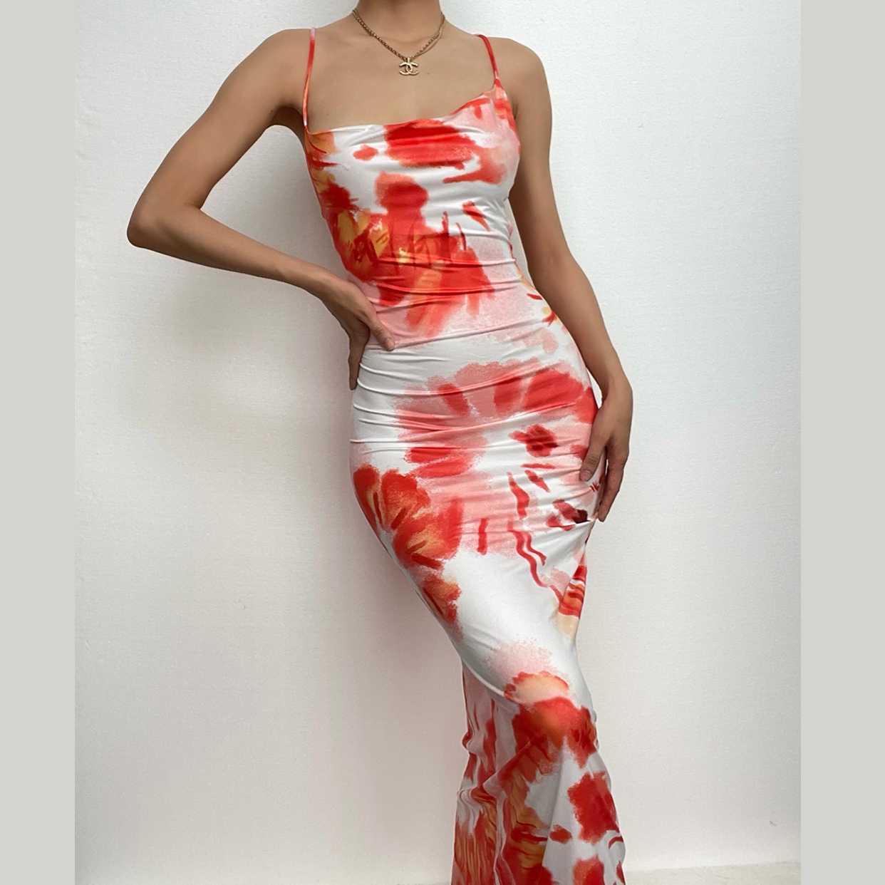 Chic Tie-Dye Bodycon Maxi Dress with Cross Back - Fall & Holiday Ready