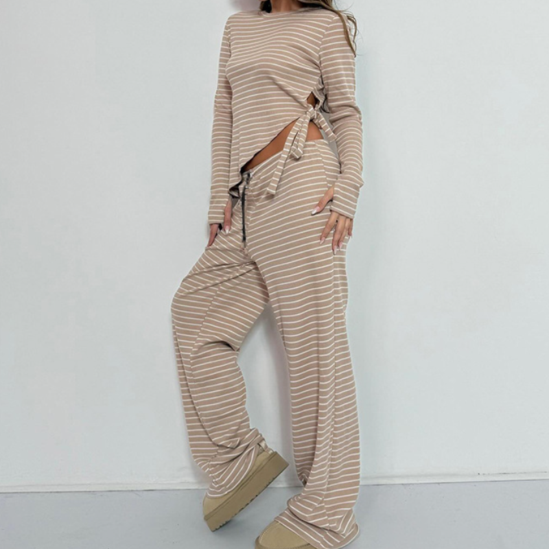 Cozy Chic Striped Knit Loungewear Set – Your Effortless Fall & Holiday Comfort Essential