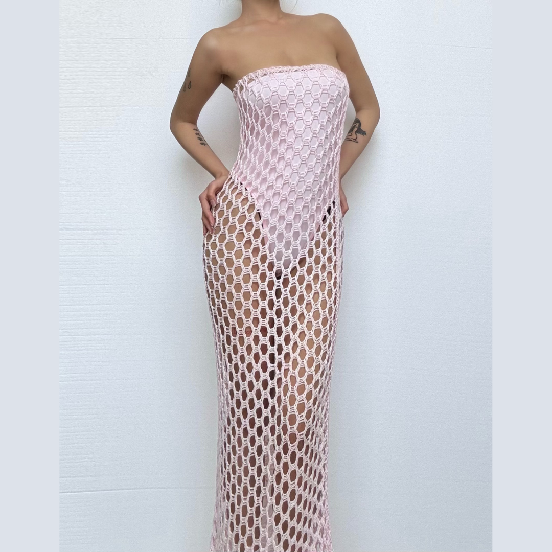 Blush Pink Crochet Maxi Dress & Strapless Bodysuit Set - Your Bold Fall Getaway & Party Statement