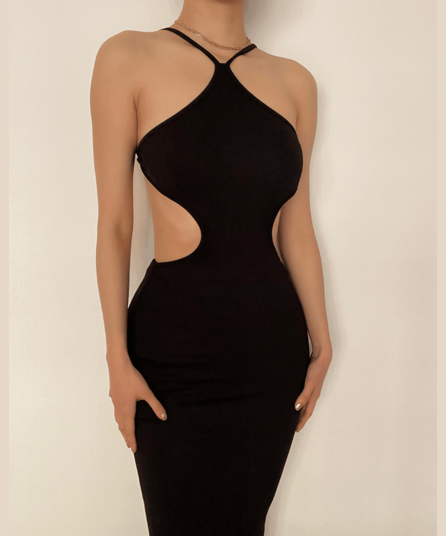 Sleek Halter Cutout Ribbed Midi Dress - Your Essential Fall & Holiday Party Statement