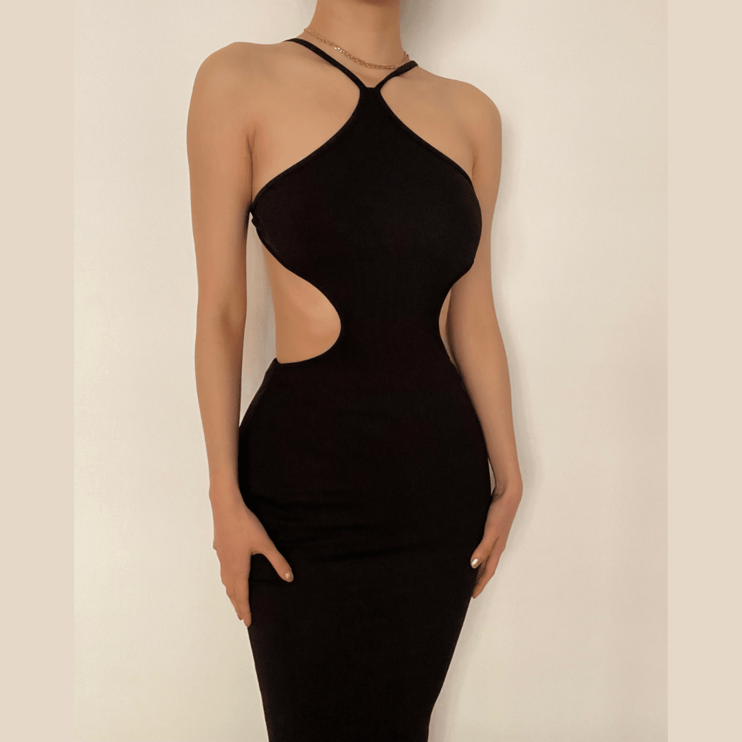 Sleek Halter Cutout Ribbed Midi Dress - Your Essential Fall & Holiday Party Statement