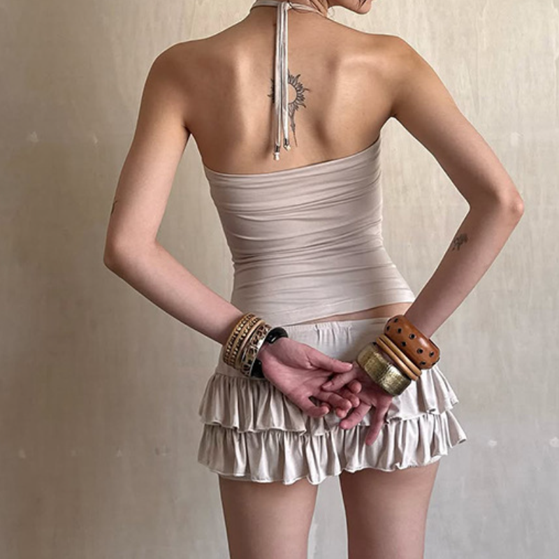 Effortless Chic Halter Strapless Ruched Knit Top | Fall Vacation & Layering Essential