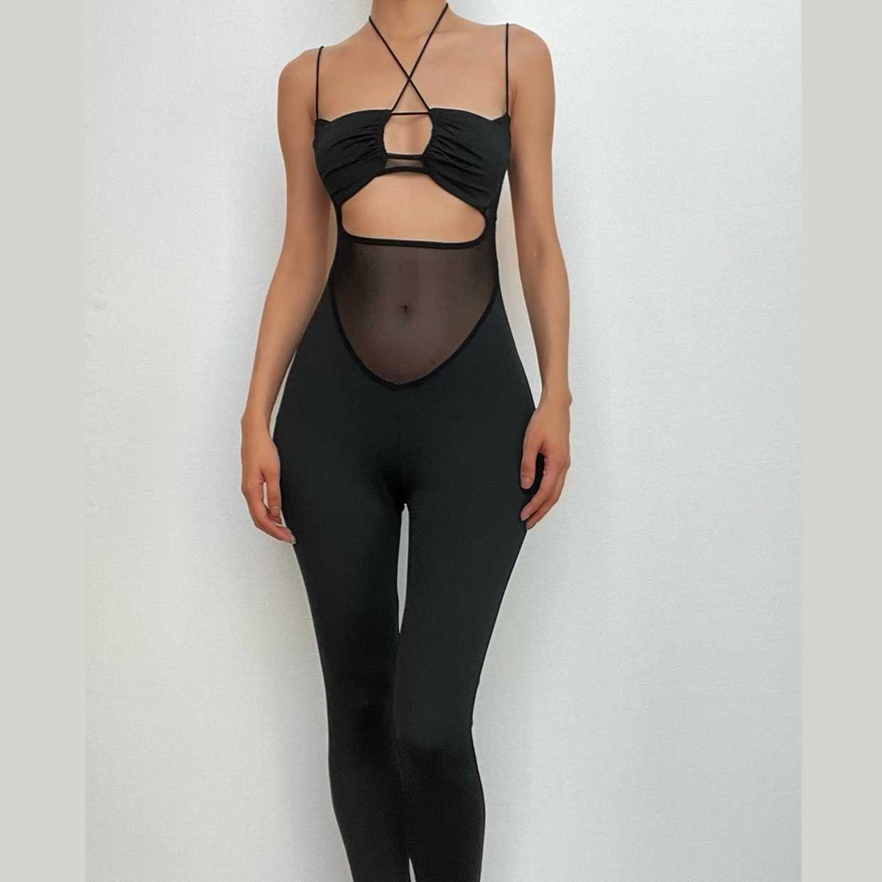 Bold Black Mesh Panel Cutout Halter Jumpsuit - Your Ultimate Fall Night Out Statement