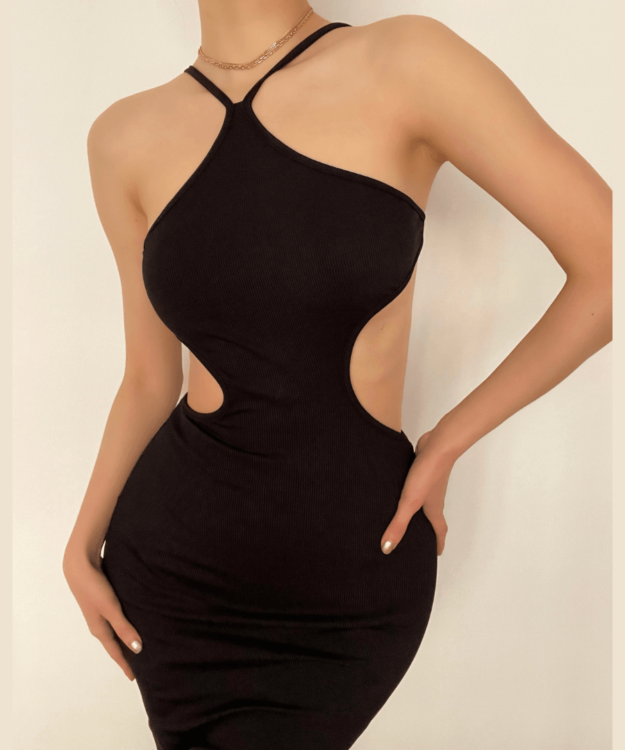 Sleek Halter Cutout Ribbed Midi Dress - Your Essential Fall & Holiday Party Statement