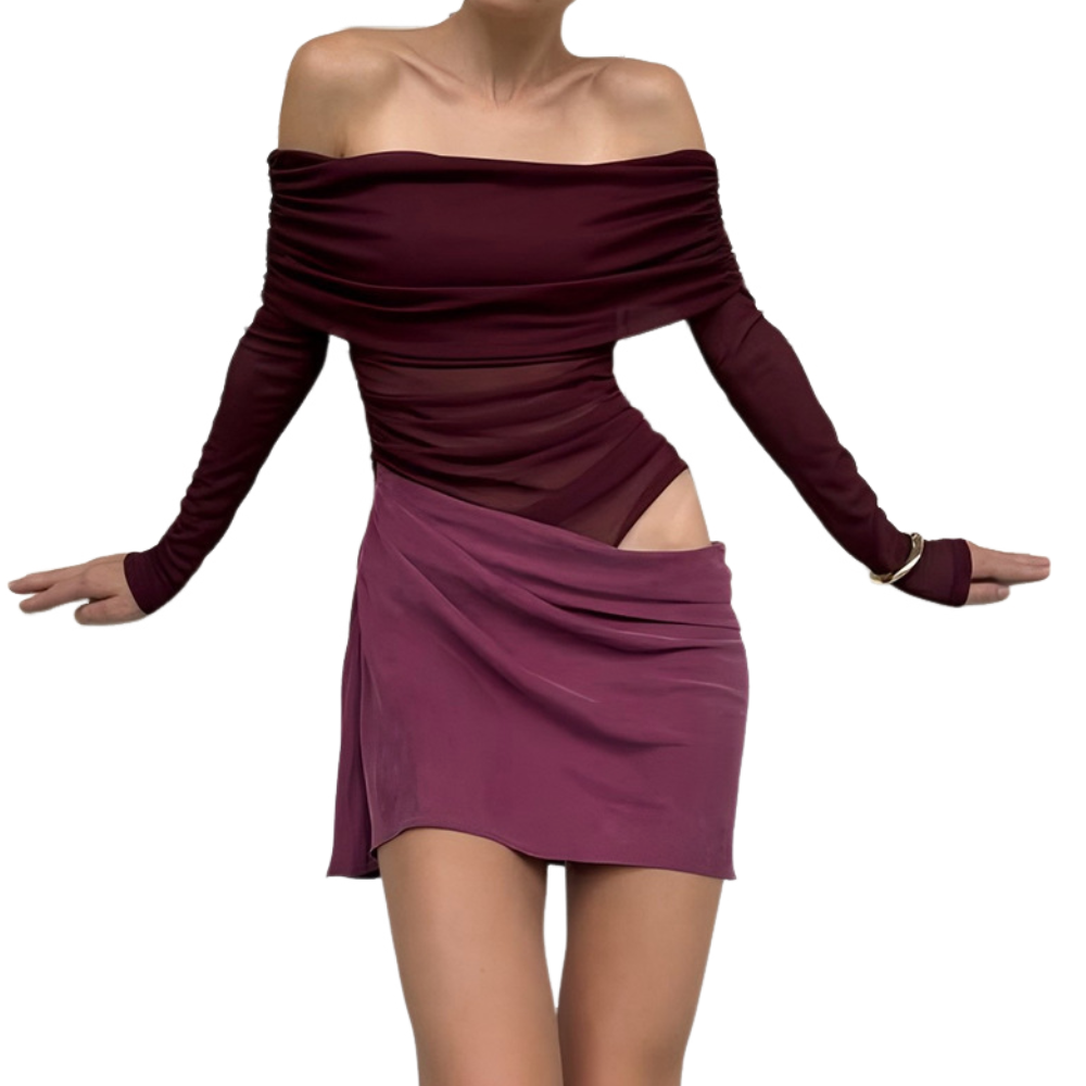 Sultry Black Sheer Mesh Off-Shoulder Mini Dress - Fall Party & Date Night Ready