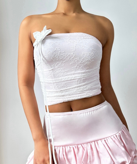 Romantic Floral Lace Tube Top - Chic Coquette Style for Fall Parties & Date Nights