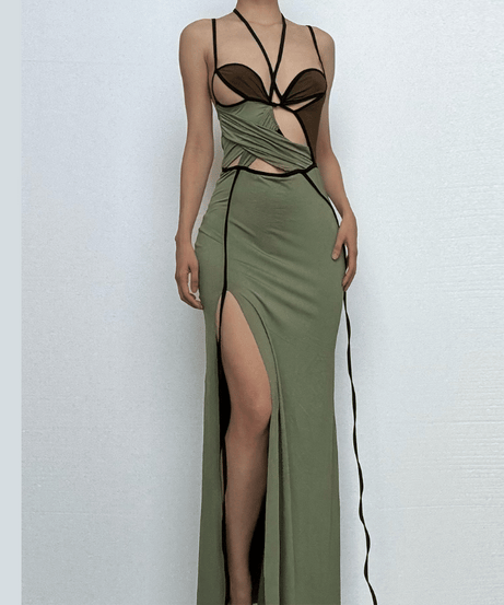 Olive Green Halter Cut-Out Maxi Dress - Your Daring Fall & Holiday Party Statement