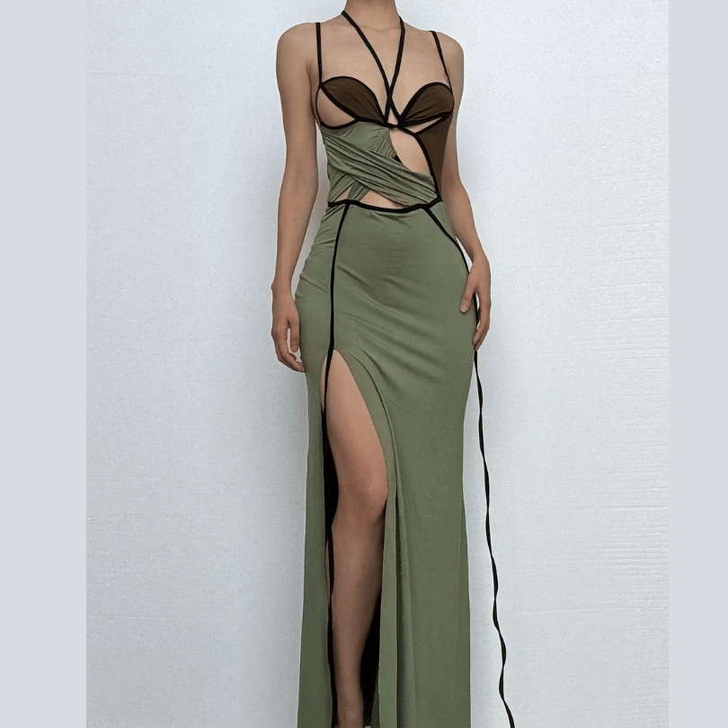 Olive Green Halter Cut-Out Maxi Dress - Your Daring Fall & Holiday Party Statement