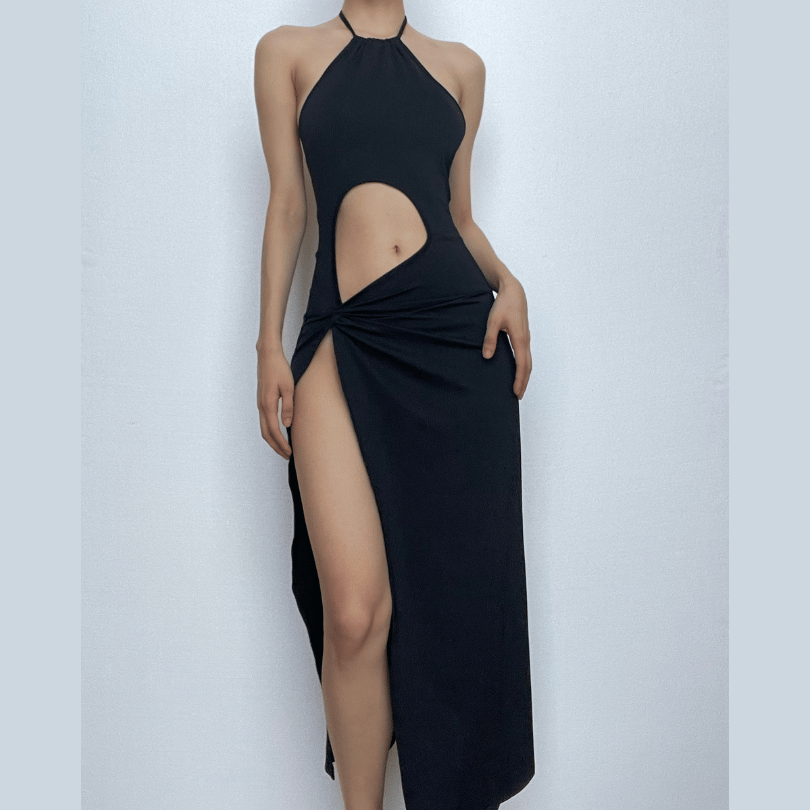 The 'Head-Turner' Black Halter Cutout Midi Dress | Your Ultimate Pick for Fall & Holiday Parties