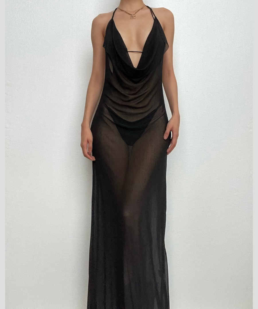 Sultry Sheer Halter Maxi Dress 3-Piece Set – Your Ultimate Winter Getaway & Holiday Party Look