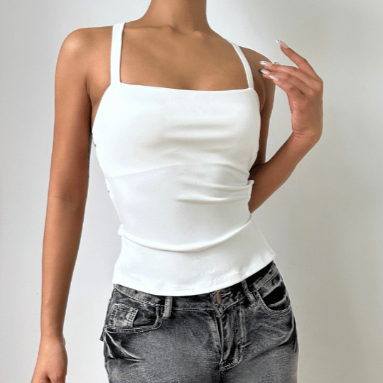 Effortless Chic Square Neck Cami Top | Stylish Lace-Up Back | Fall Layering Essential