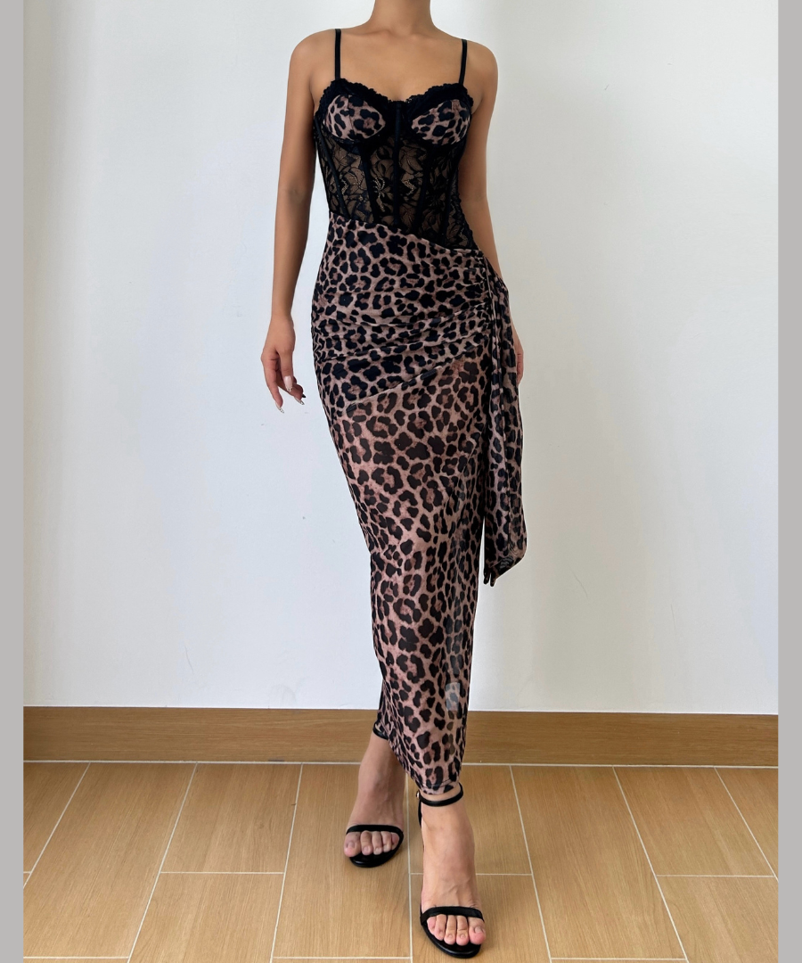 Alluring Leopard Print Bustier Cami Maxi Dress - Fall & Holiday Party Ready