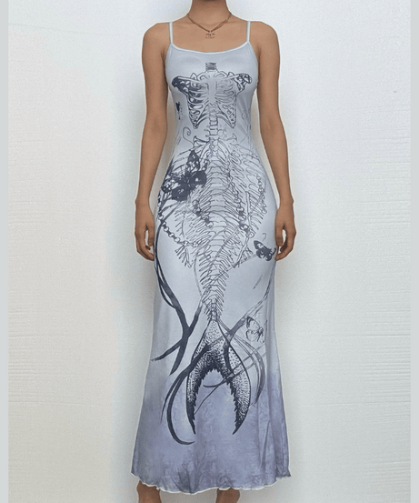 Skeleton Mermaid Ombré Cami Maxi Dress - Spooky Chic Halloween & Fall Style