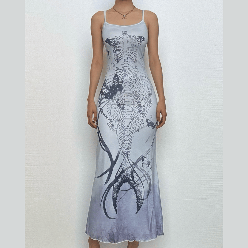Skeleton Mermaid Ombré Cami Maxi Dress - Spooky Chic Halloween & Fall Style