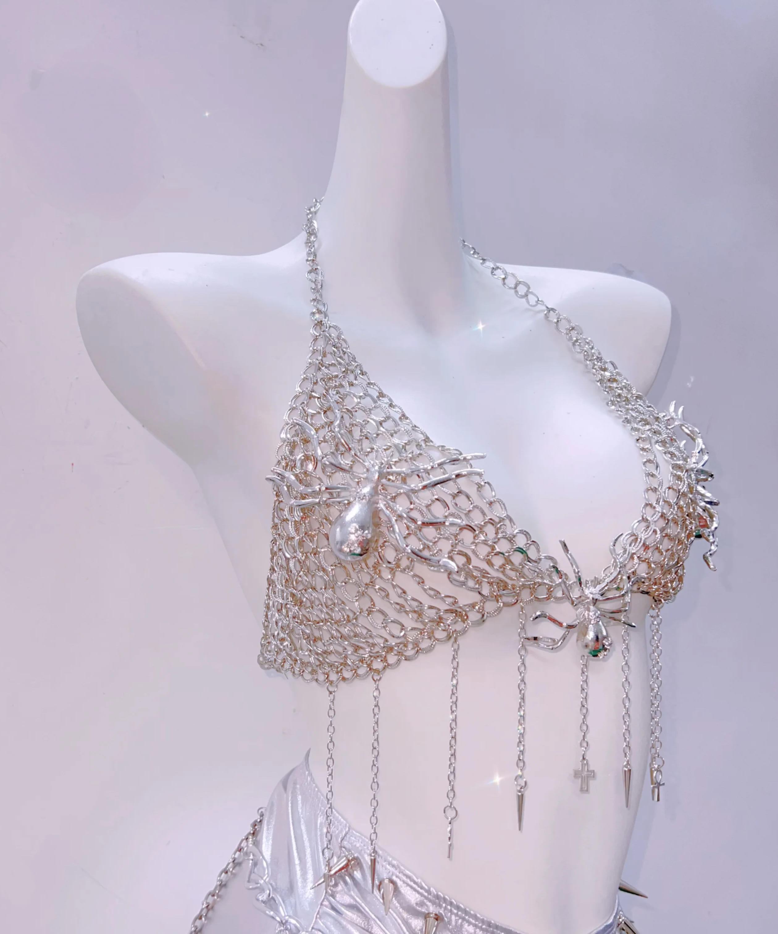 Wicked Spider Web Chain Halter Bralette | Goth Halloween Top & Festival Rave Wear for Women