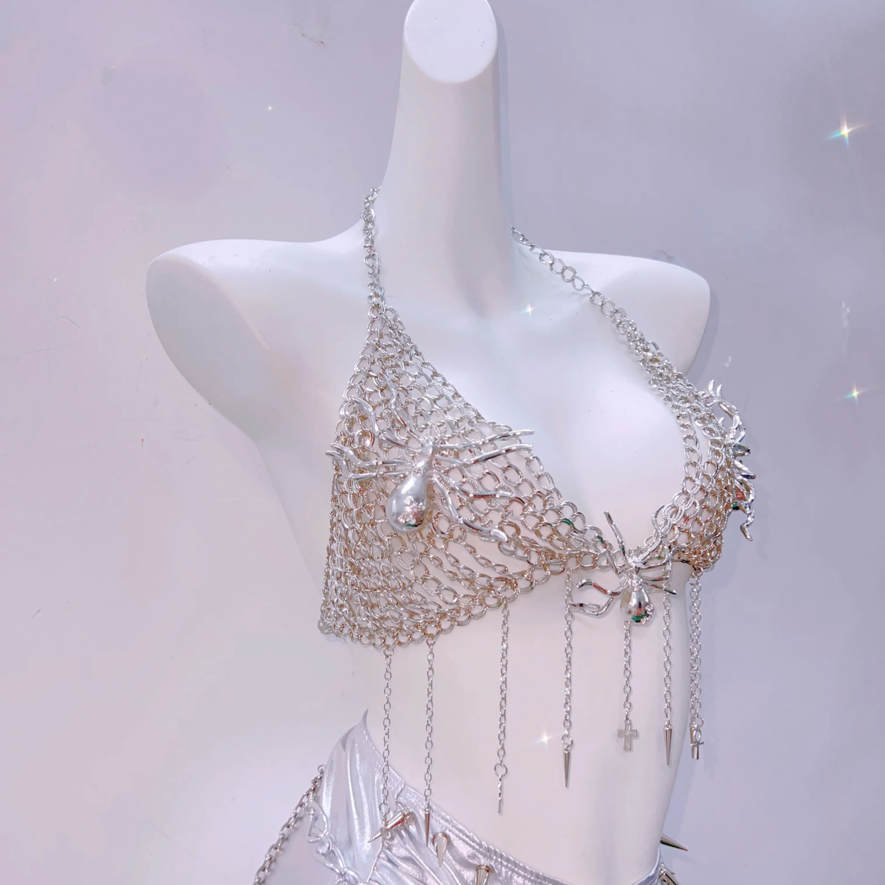 Wicked Spider Web Chain Halter Bralette | Goth Halloween Top & Festival Rave Wear for Women