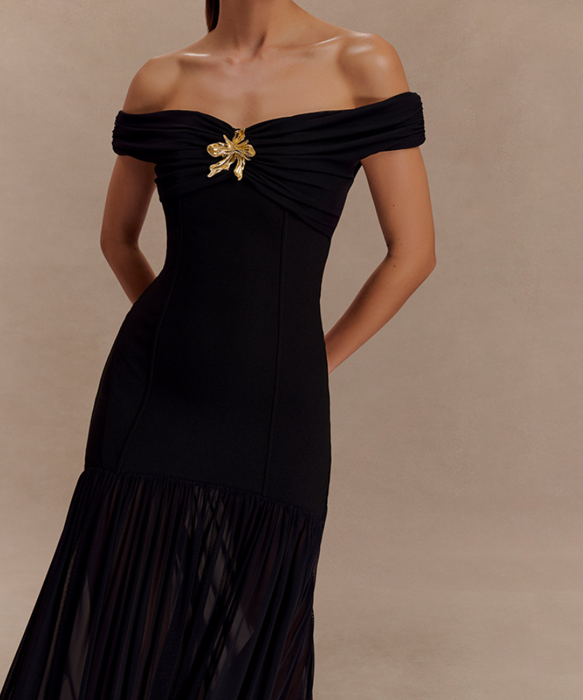 Blush Pink Off-Shoulder Mesh Maxi Dress - Enchanting Fall Gala & Holiday Party Gown