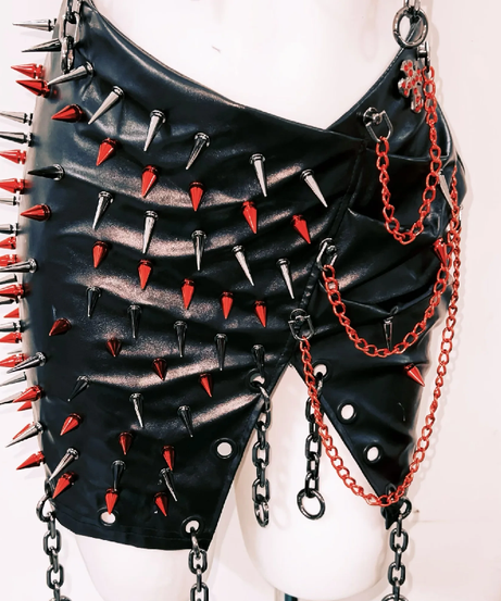 Unleash Your Edge: Spiked & Chained Gothic Halter Mini Skirt Set - Ultimate Halloween & Clubwear Statement