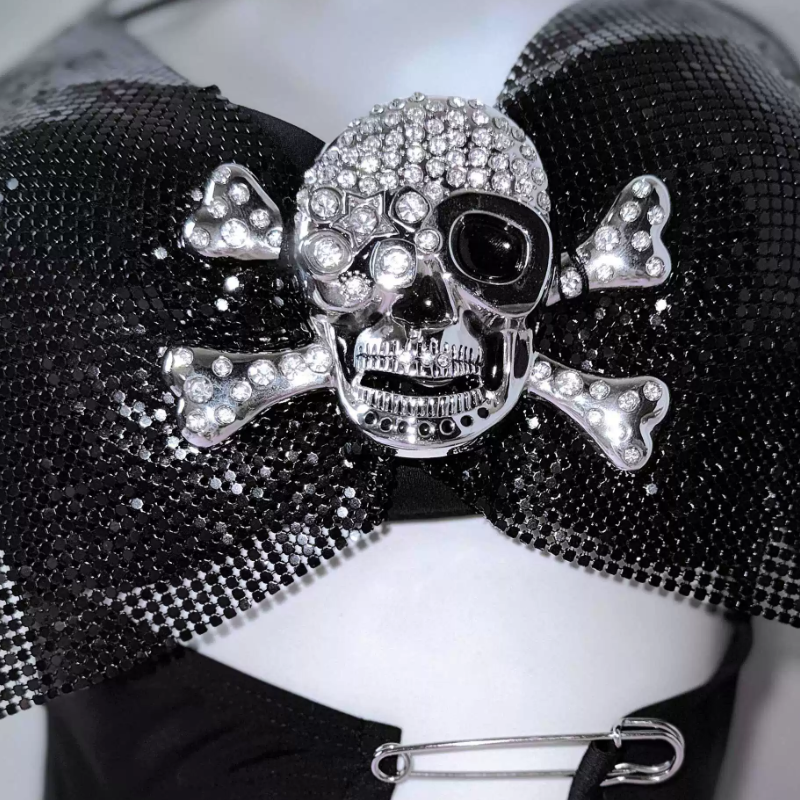 Spooky Chic Rhinestone Skull Cutout Bodysuit | Edgy Halter Clubwear for Halloween & Beyond