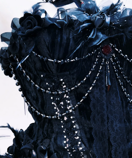 Gothic Glamour Feather & Chain Embellished Maxi Gown - Dark Romance for Halloween & Fall Galas