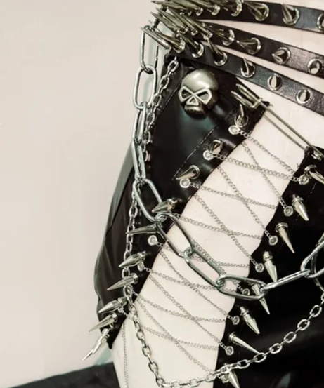 Fierce Spiked Skull Goth Rave Two-Piece Set - Your Ultimate Halloween & Concert Statement!