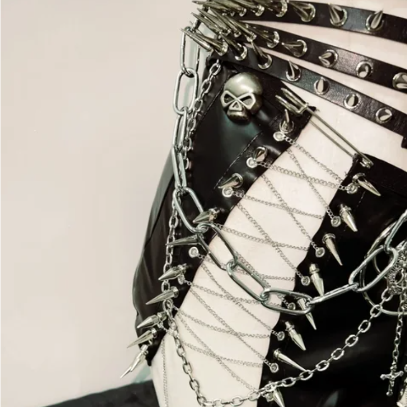 Fierce Spiked Skull Goth Rave Two-Piece Set - Your Ultimate Halloween & Concert Statement!