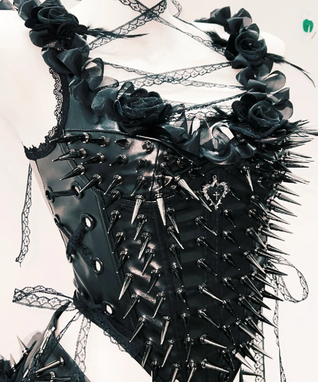 Spiked Gothic Faux Leather Corset & Tulle Skirt Set - Halloween & Fall Festival Ready