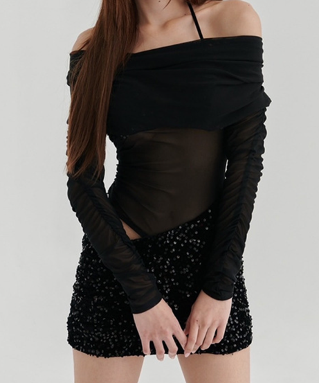 Slay the Night: Sparkle & Sheer Off-Shoulder Sequin Mini Dress - Your Fall & Holiday Party Statement